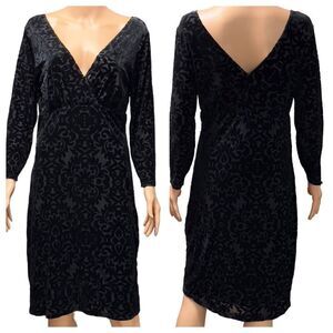 MARINA Black Velvet Floral Long Sleeve Dress Size 10